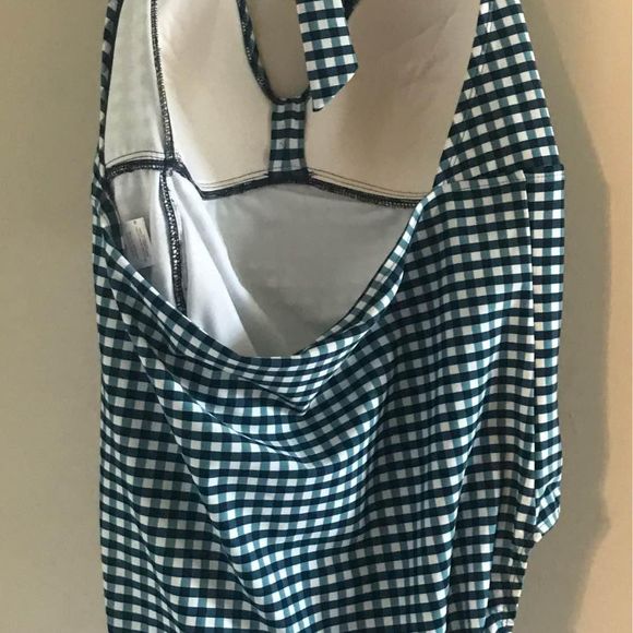 New With Tags Merona Blue Navy Teal White Checkered Swimsuit Bathing Suit XL - Picture 5 of 7
